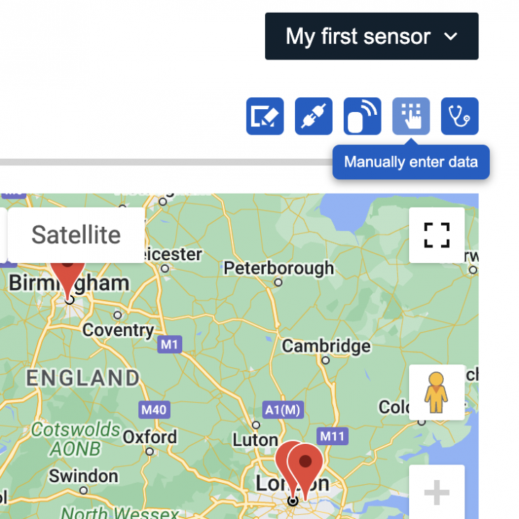 Simulating sensor data using manual entry